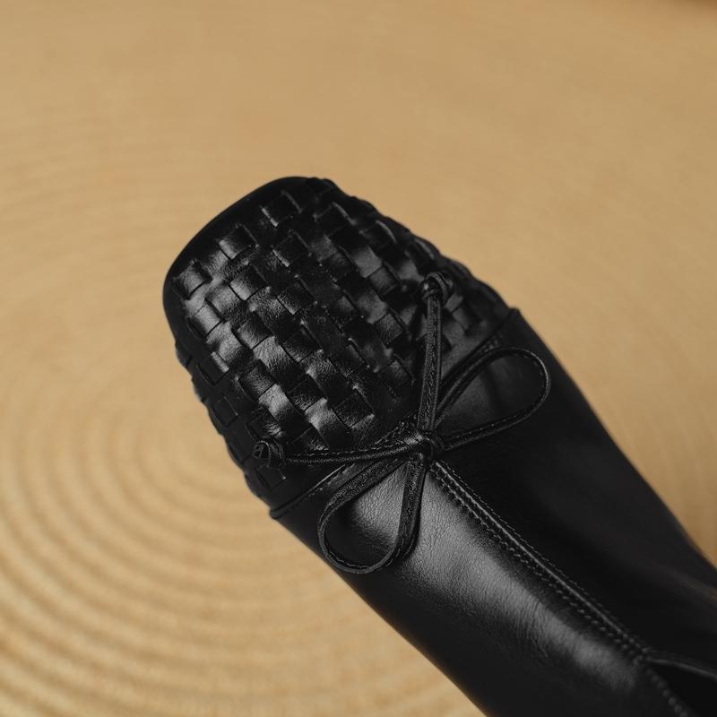 Fashion Women's New Round Toe Autumn/winter Runway Runway Runway Bow Print Cowhide Mid Heel Plus Calf Zipper Retro Short Boots