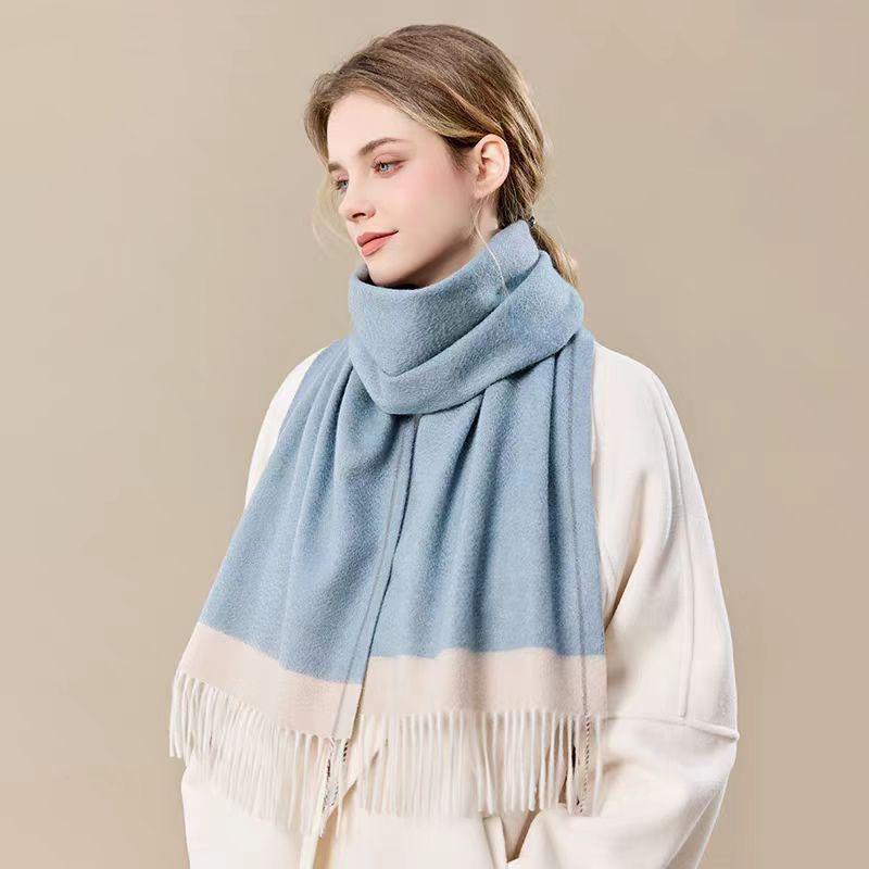 European And American High-Quality 100% Wool Scarf For Women Winter Double-Sided Border Design High-End Feel Versatile Large