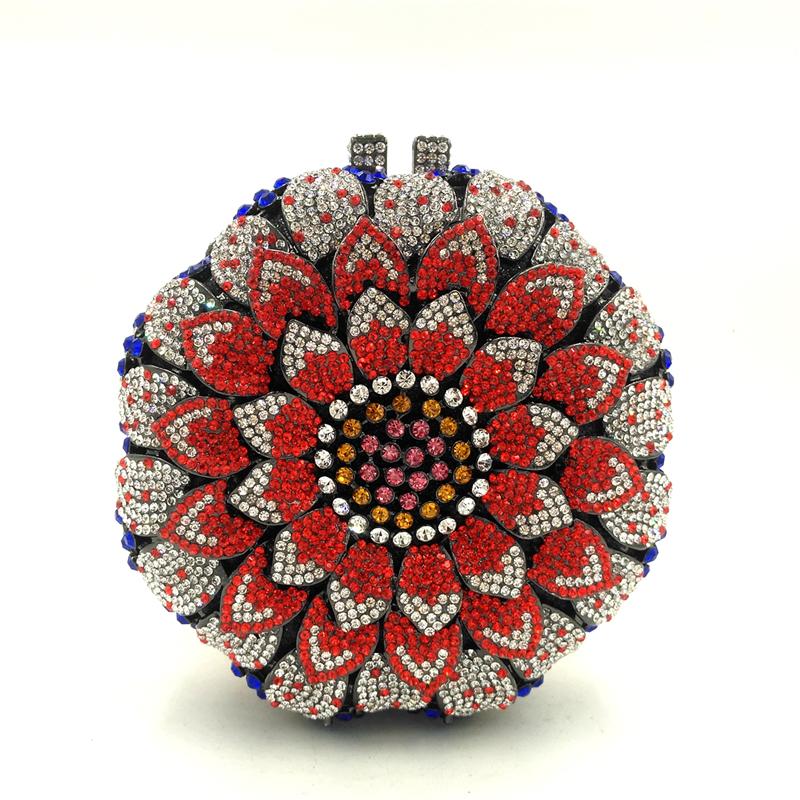 

Gold/Yellow Sunflower Clutch Crystal Round Evening Bags Women Wedding Purse Bridal Bags Party Dazzling Diamond Handbags Minaudie 16cmX16cmX5cm