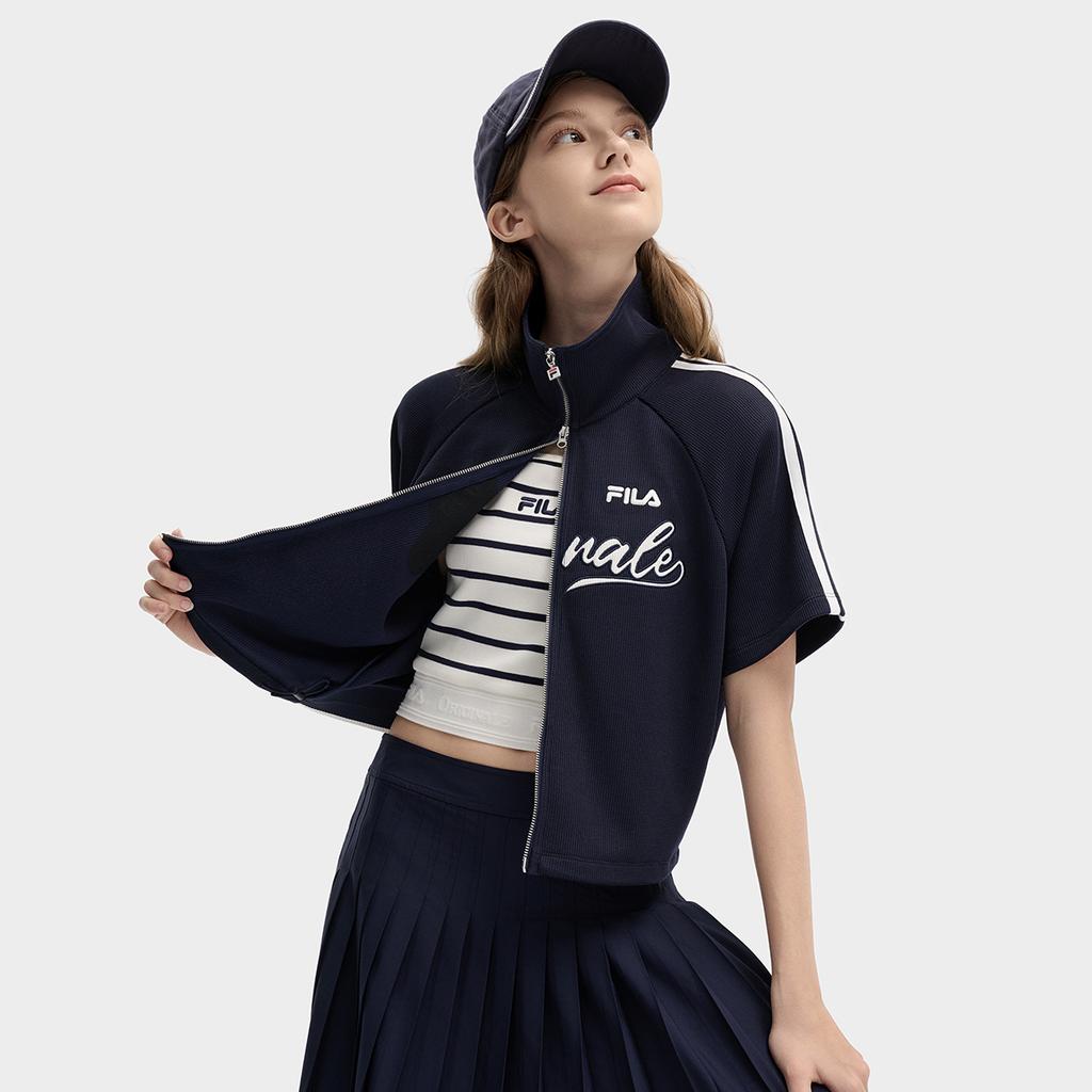 Fila Fashionable Avant-Garde Casual Versatile Knit Sweater Women Tops Secret-Mirror-Blue F11W439504FDB