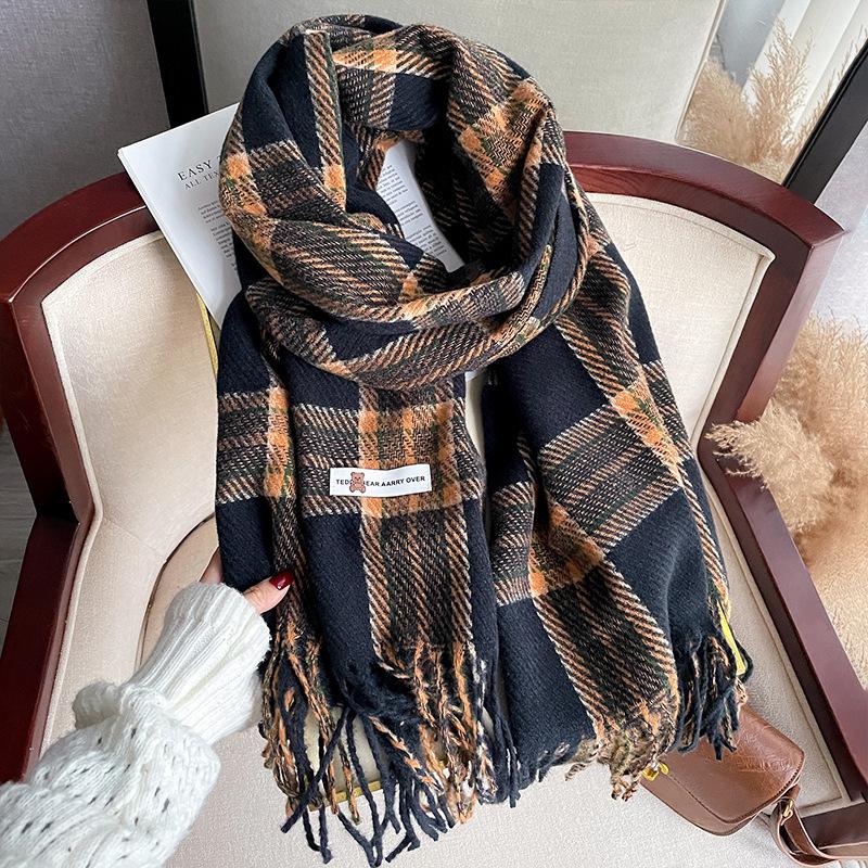 Retro style high-end atmosphere plaid scarf women's autumn and winter versatile imitation cashmere scarf shawl
