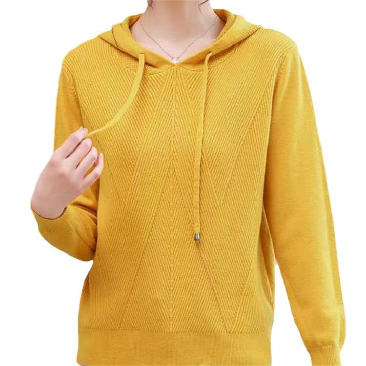 Twill Pullover Sweater Women's 2025 Fashion Casual Loose Solid Color Front Shoulder Hooded Sweater Knitted Spring Girl