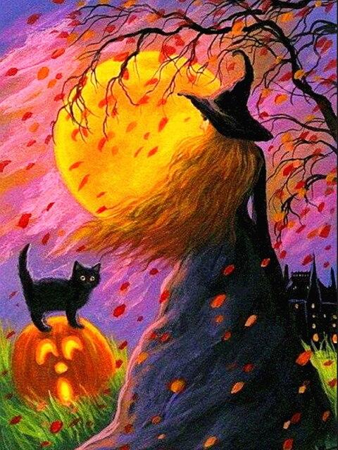 

Алмазная картина 5D Хэллоуин DIY Алмазная вышивка Полная квадратная картина ведьмы из стразов Мозаика Живописный домашний декор Full Round 20X30CM