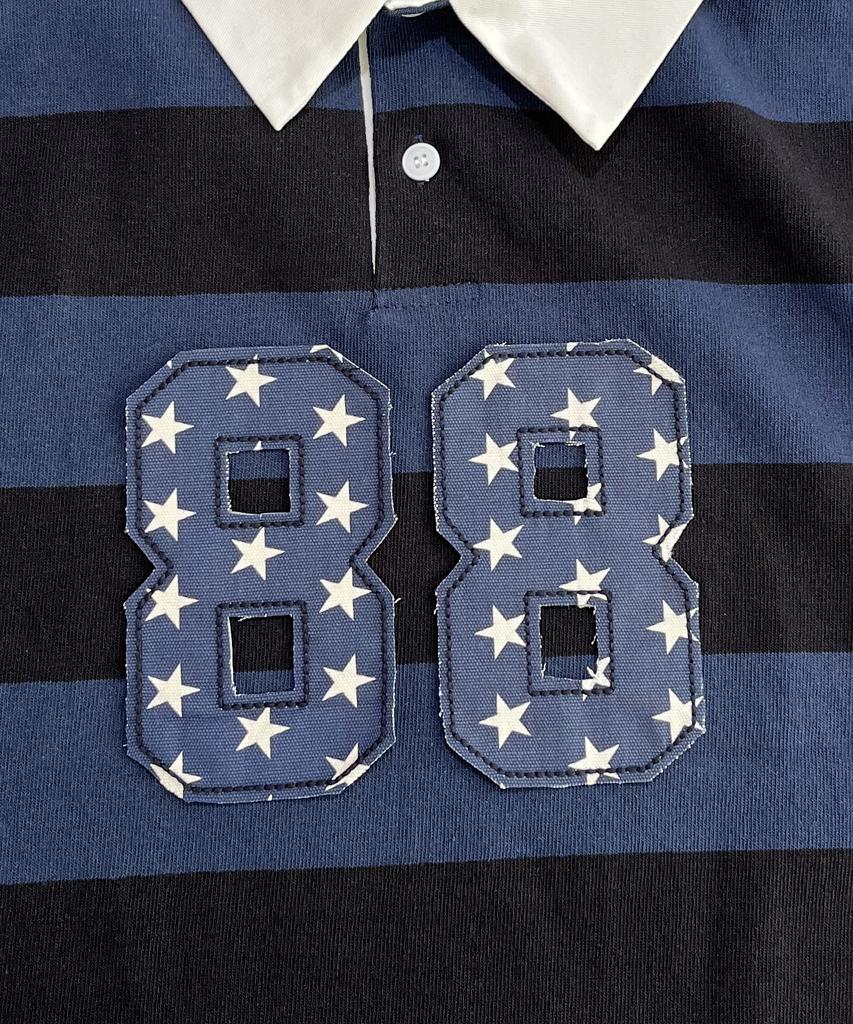 SK8ER ROCK 88 Stripe Rugby Shirt ((D/Blue*Black))