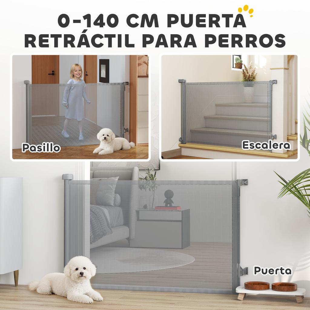 Retractable Dog Safety Gate, up to 140 cm Wide, Stairs, Doorways, Grey