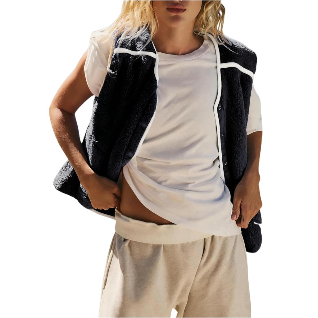 Ladies' Loose Comfortable Casual And Fashionable V-neck Sleeveless Solid Color Plush Vest