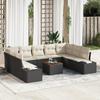 VidaXL 10-Piece Garden Sofa Set with Cushions In Black Poly Rattan and Acacia 3347999