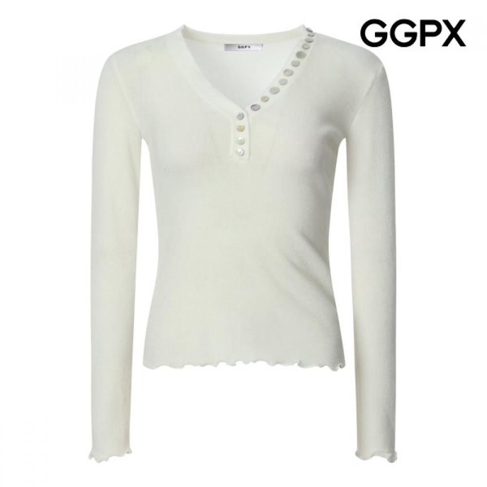 Ggpx Half Mother Of Pearl Button Neck Wave Knit Gq3kp001b blacks/F