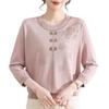 Chic Plus Size Round Neck Sweater for Middle-Aged Women - Comfortable 3/4 Sleeve Knitwear