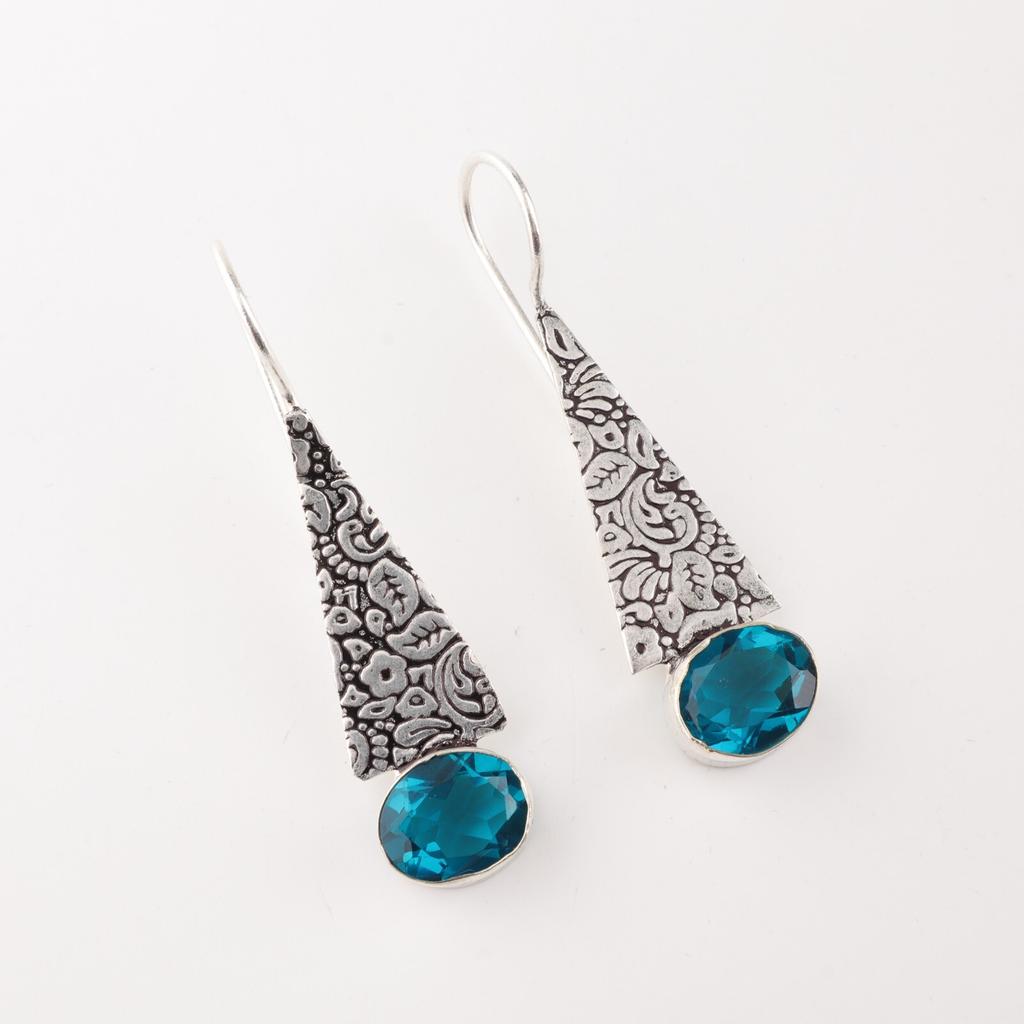 Natürlicher Blauer Apatit Edelstein 925 Sterlingsilber Schmuck Handgefertigte Ohrringe 1,9" EE-165-5