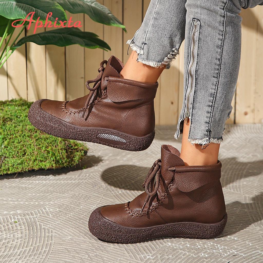 Fashion Aphixta Coffee Ankle Boots For Women Lace Up Chunky Heel Modern Short Boot Casual Woman Ankle Boots Woman Booties
