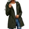 Damen Kapuzenjacke Mittellang Lässiger Lockerer Schnitt Windbreaker Mantel mit Verstellbarem Bundzug und Druckknopfleiste vorne