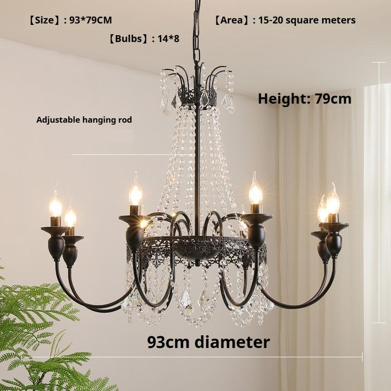 Retro Pendant Light, Black High-end Crystal Living Room Light, Dining Bar Counter, Bedroom, Study Light