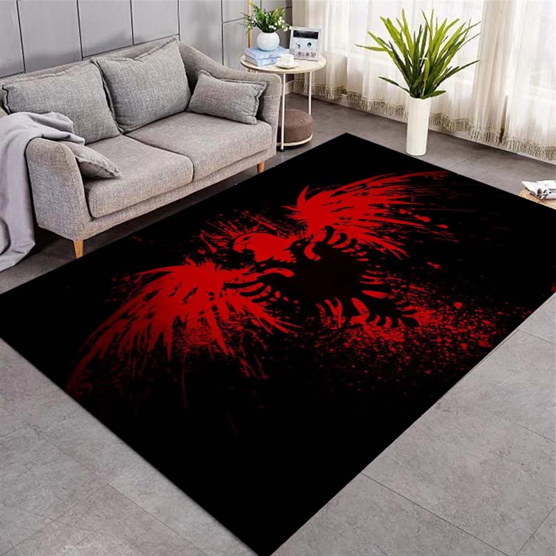 Black Background Red Splatter Double Headed Eagle Area Rug, Non Slip Soft Floor Mat Heraldic Art Home Decor Carpet