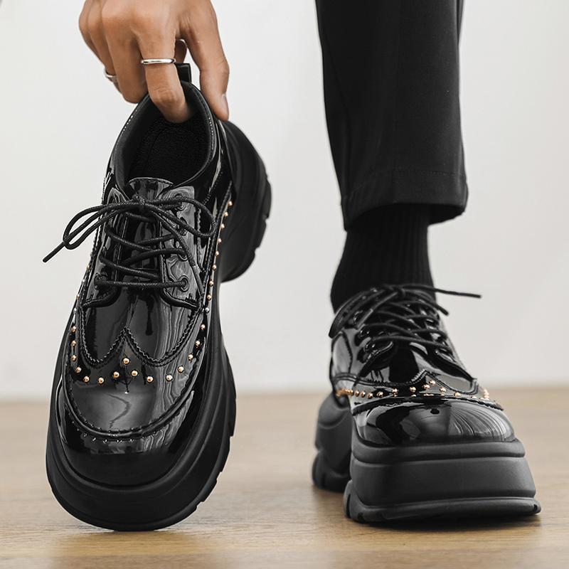 New Casual Leather Men's Slip On Loafers British Lace-Up Daily Oxford Shoes Fashion Designer Outdoor Thick Bottom Shoes