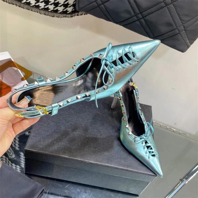 Fashion 2024 Brand Devise Rivet Bowknot Women's Sandals Fashion Sexy Slim Frenulum Sandals European American Banquet Nightclub 45 Shoes