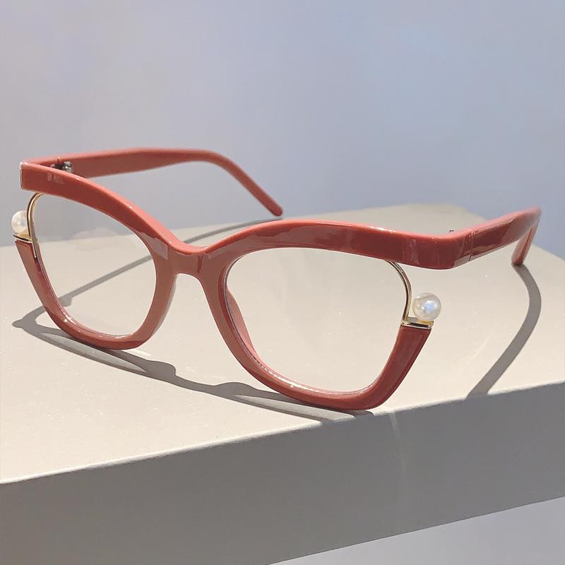 Oversized Cat Eye Women Eyeglasses with Pearls Stylish Blue Light Blocking Spectacles Trendy Multicolor Computer Eyewear