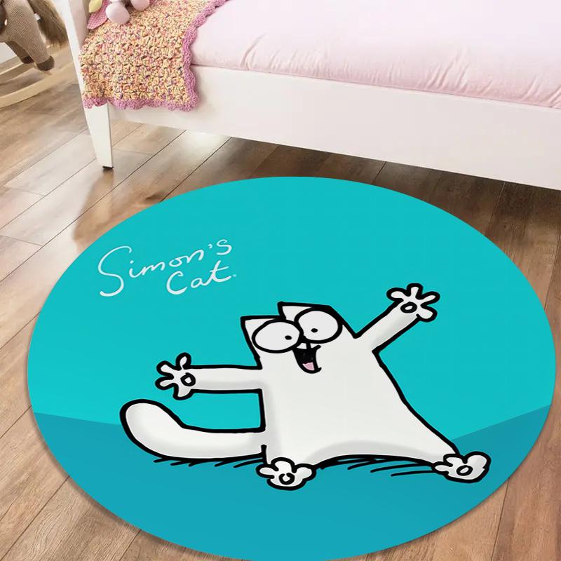 Simon'S Cat Cartoon Round Area Rug,Carpet Rug for Living Room Bedroom Sofa Playroom Decor,Non-slip Floor Mat Q0041