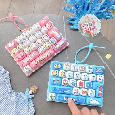 26 Keys Press Keyboard Stress Relief Mechanical Keyboard Clicker Fidget Cartoon Animal Button Keyrings Bags Hanger Pendent Gift