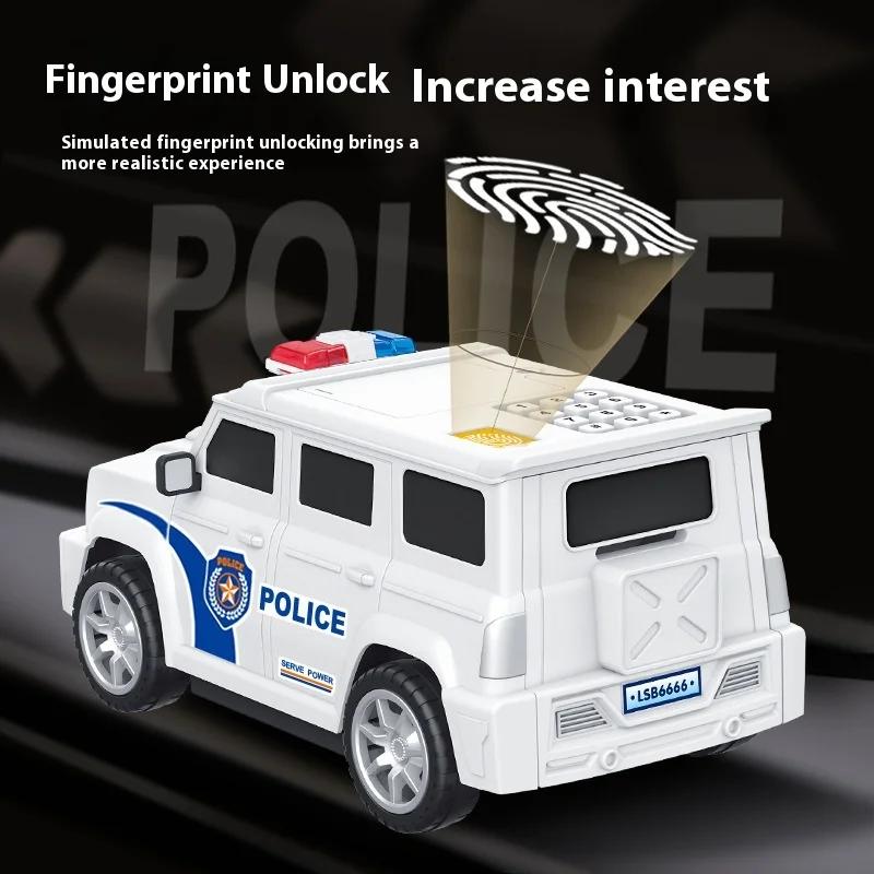 Kids' Fingerprint - Locked Safe & Cartoon Police Car Piggy Bank - Perfect for Holiday Gifts & Toy Exhibits