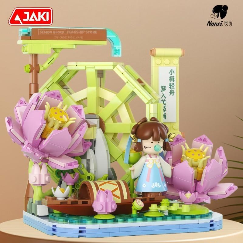 Nanci Assembling Building Blocks Wintersweet Pavilion Anime Cartoon Kawaii Model Collectible Ornament Children Holiday Gift