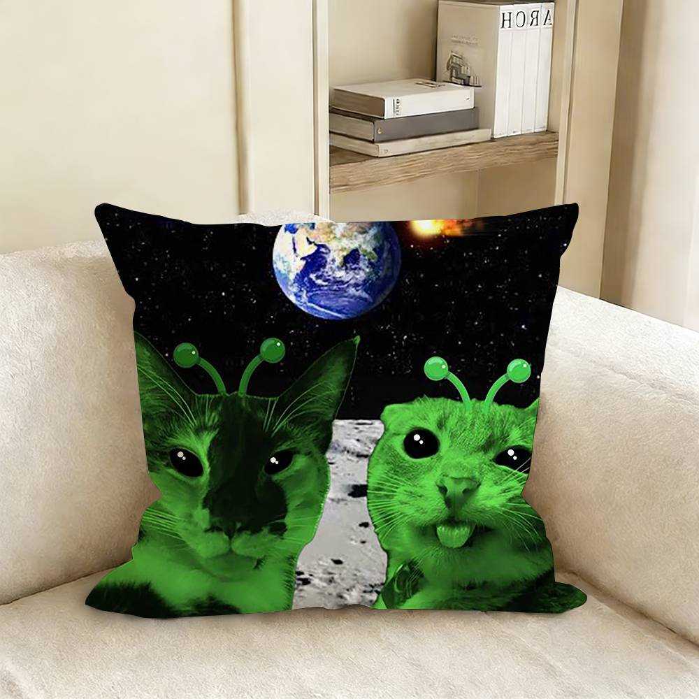 

Cute Funny Rainbow Alien Cat Pillow Case Living Room Sofa Cushion Cover Suitable For Home Bedroom Room Decoration 30x30cm