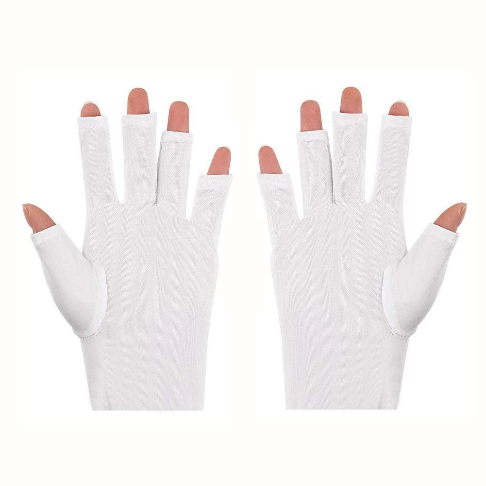 STORE 2508 Nails UV Shield Glove Anti UV Glove for Gel Manicures with UV/LED Nail Lamps One Pair White
