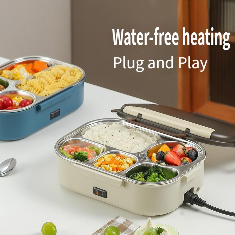 Stainless steel food electric 5-grid large lunch box,no water injection heating,can be for car charging insulated lunch box