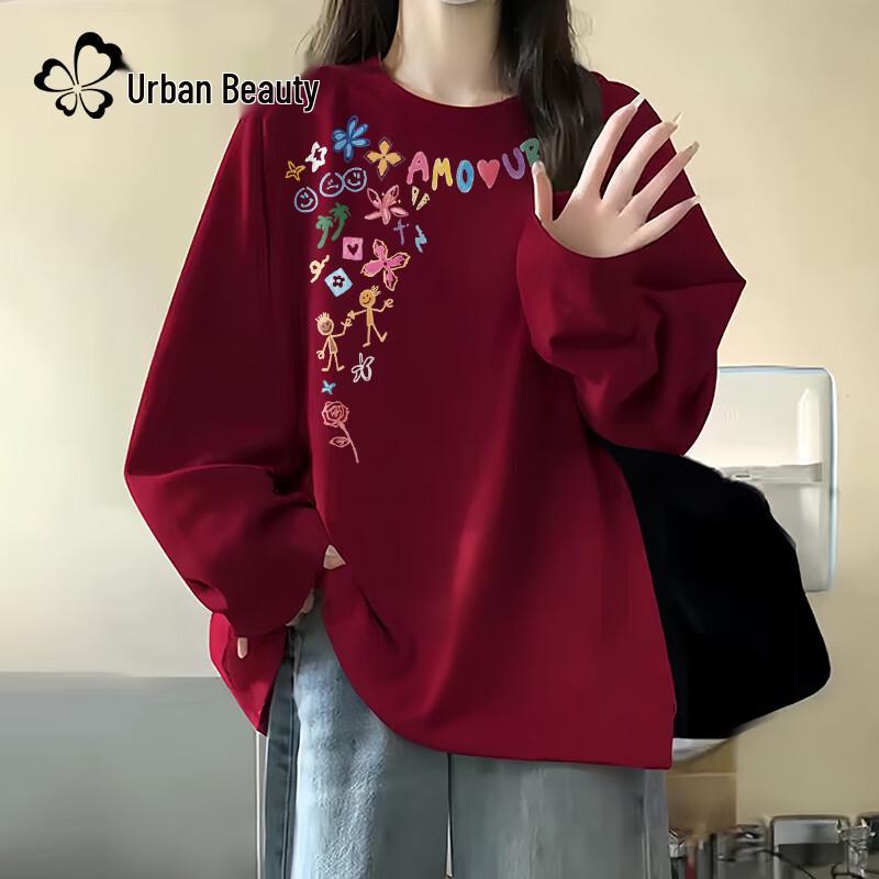 Urban Beauty Damen 2025 Herbst Locker geschnitten Langarm Baumwoll-T-Shirt