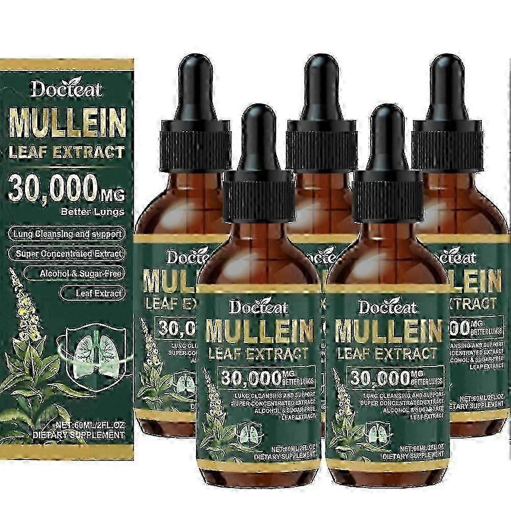 2026 Best!! 5pcs Mullein Drops for Lungs, Mullein Leaf Extract with Chlorophyll, Natural Herbal Supplement for Lung Cleanse & Breathing Support