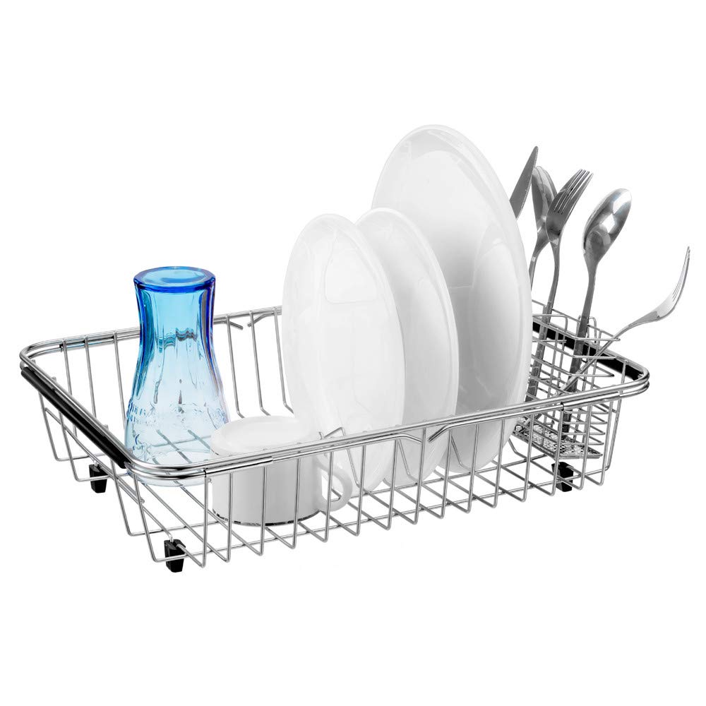 SANNO Expandable Dish Drainer Wire Sliding Dish Dish Drainer Kitchen Dish Cutlery Holder Stainless Steel Basket, Drainer, Rack, Rack, Holder,