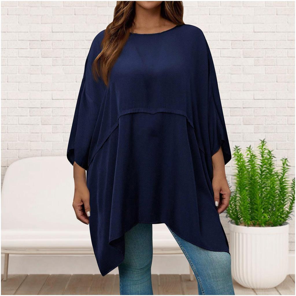 Women's Fashion Plus Size Loose,Fit Round Neck T,Shirt Color Top