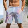 Men Plus Size Colorful Glitter Printed Beach Shorts Drawstring Waist Straight Leg With Side Pockets