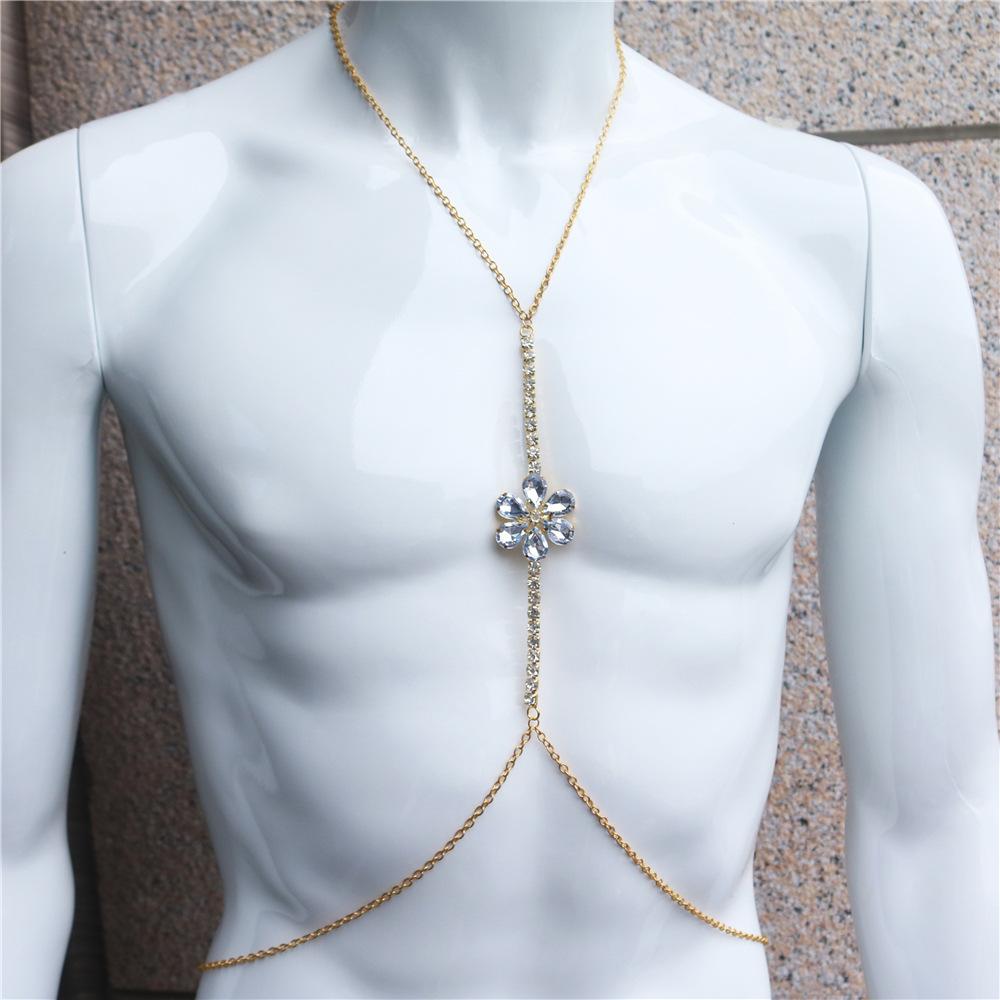 European And American Accessories, Sexy Simple Diamond Chest Chain, One-Piece Flower-Shaped Fashionable Rhinestone Body Chain Women'S Chain