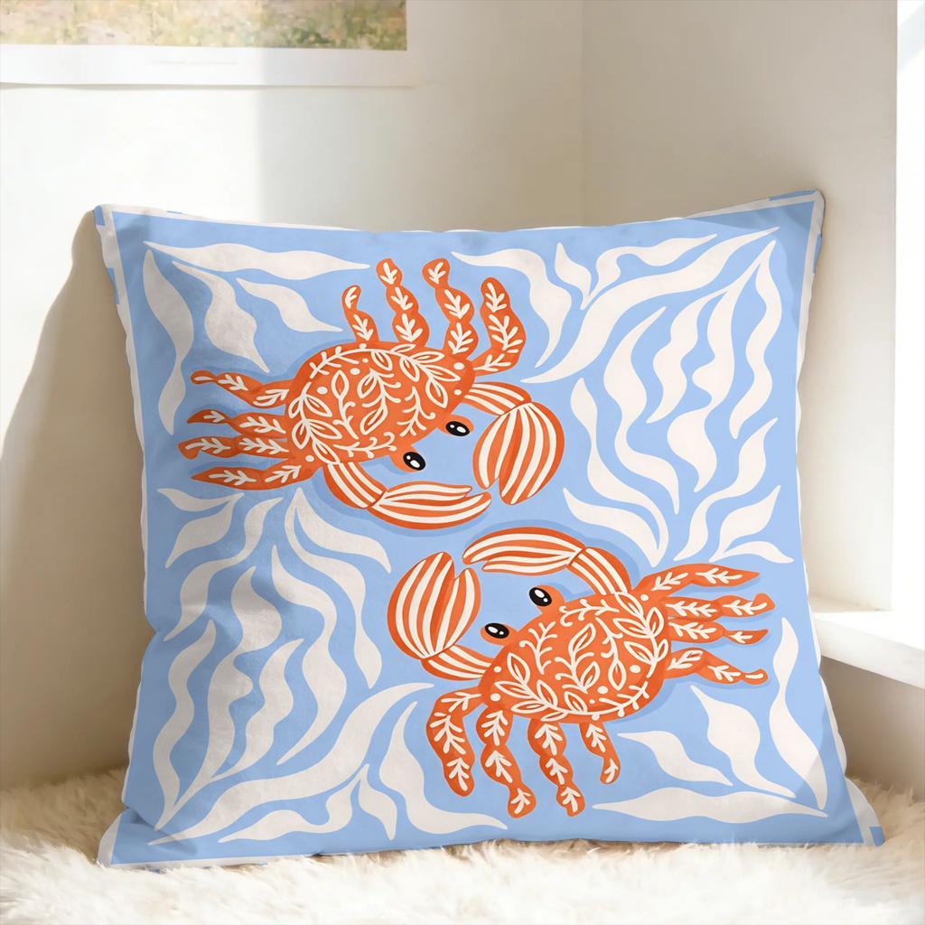 Flat Coastal Seafood Themed Pillow Cover Custom Cushion Cover Retro Trendy Pillow Case For Sofa Home Decor