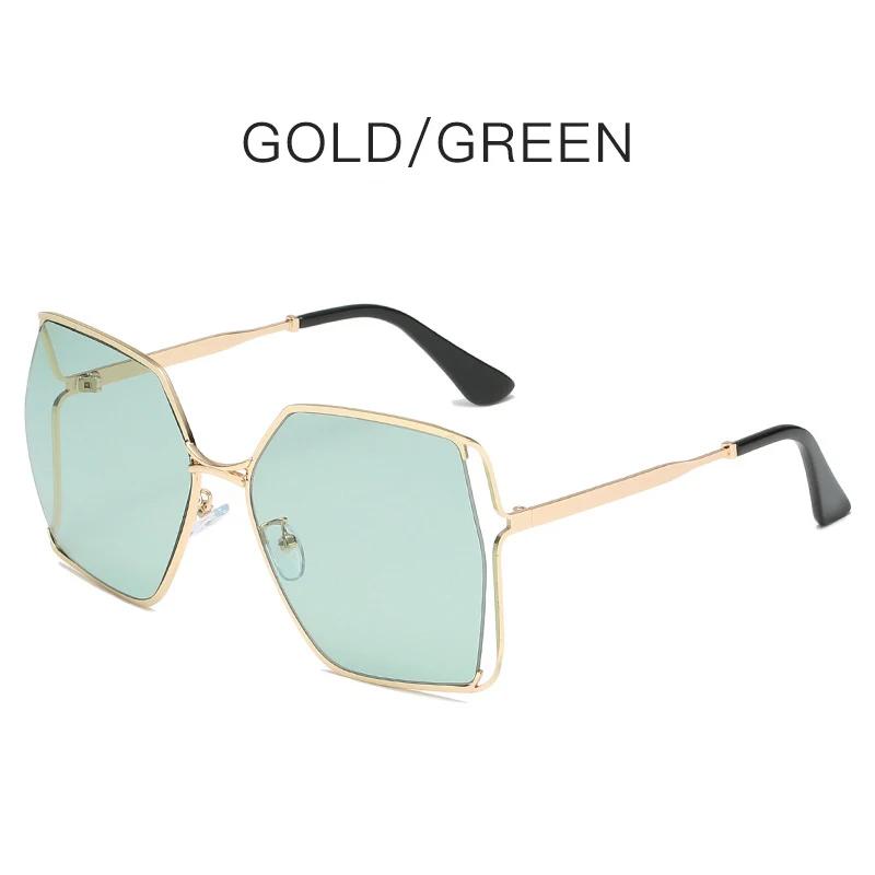 Gradient Oversized Square Sunglasses Women Luxury Hollow Lens Vintage Alloy Sun Glasses Female Green Shades UV400
