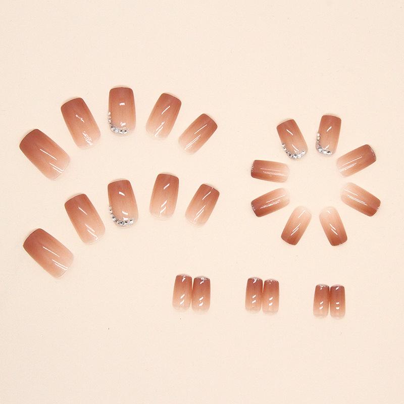 Ice Through The Gradual Change Of Brown European Square Wearing Armor Gentle And Sweet Light Luxury Wind Flash Pile Diamond Manicure