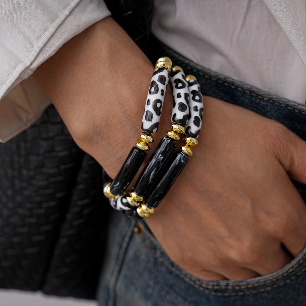 Leopard Print Leopard Acrylic Bracelets Acrylic Curved Tube Bangle Boho Acrylic Bracelets  Girls