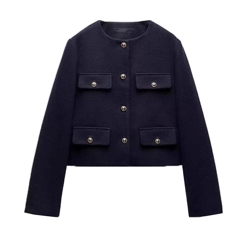 Summer New Product Women's Clothes French Style Classic Style round Neck Long Sleeves Flip Decoration Short Jacket 3046278