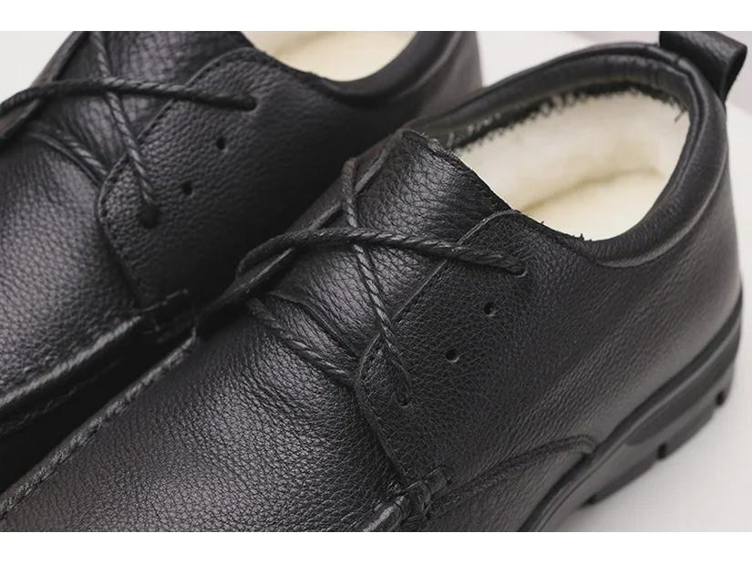 Men's New Fur-Lined Leather Lace-Up Shoes - Warm, Non-Slip, Versatile, Soft Sole Winter Casual Shoes