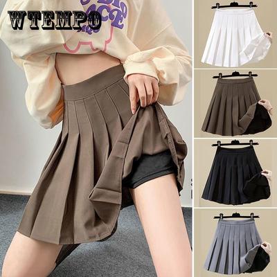 Women High Waist Pleated Skirt Y2k Summer Casual Kawaii A-line Plaid Black Tennis Japanese School Uniform Mini Skirts for Girls