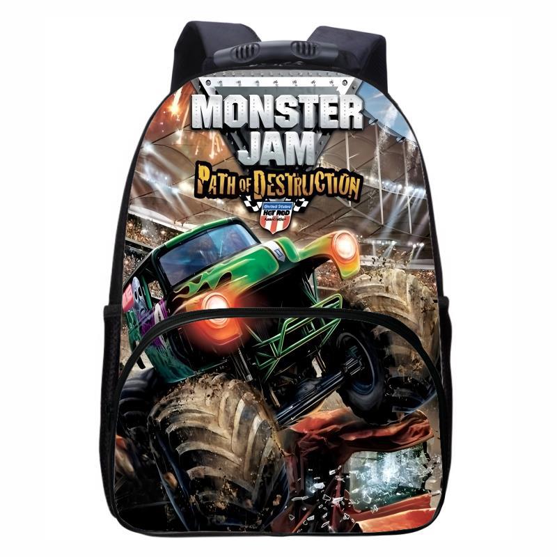 Monster Jam Truck, Round Front Bag Backpack for Primary, Secondary, and High School Students, Male and Female Backpacks