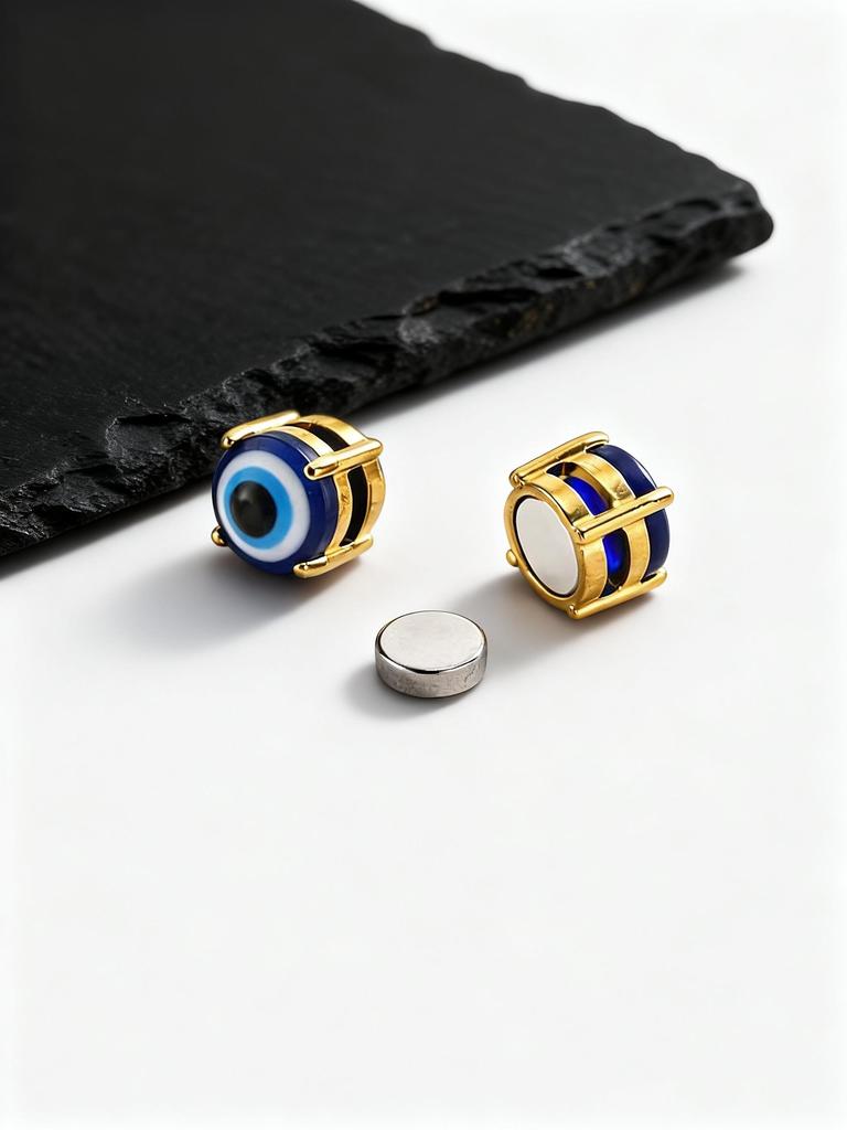Anti Allergy Devil's Eye Magnetic Clip Earrings for Men,Stainless Steel Blue Eyes Non Perforated Earrings,Talisman Jewelry