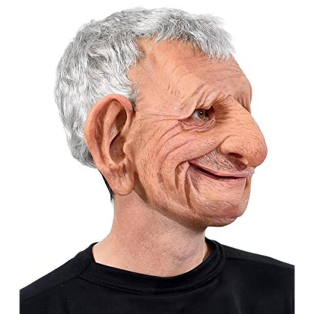 with Hair Halloween Old Man Mask Soft Grandma Headgear Scary Masquerade Head Cover  Fool's Day