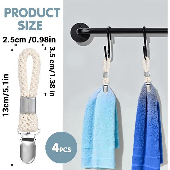 4 Pcs Towel Clips for Kitchen, Kitchen Towels Clips with Hanging Loop, Towel Hangers for Bathroom Home Cupboards Cloth Hanger Holder(Beige)