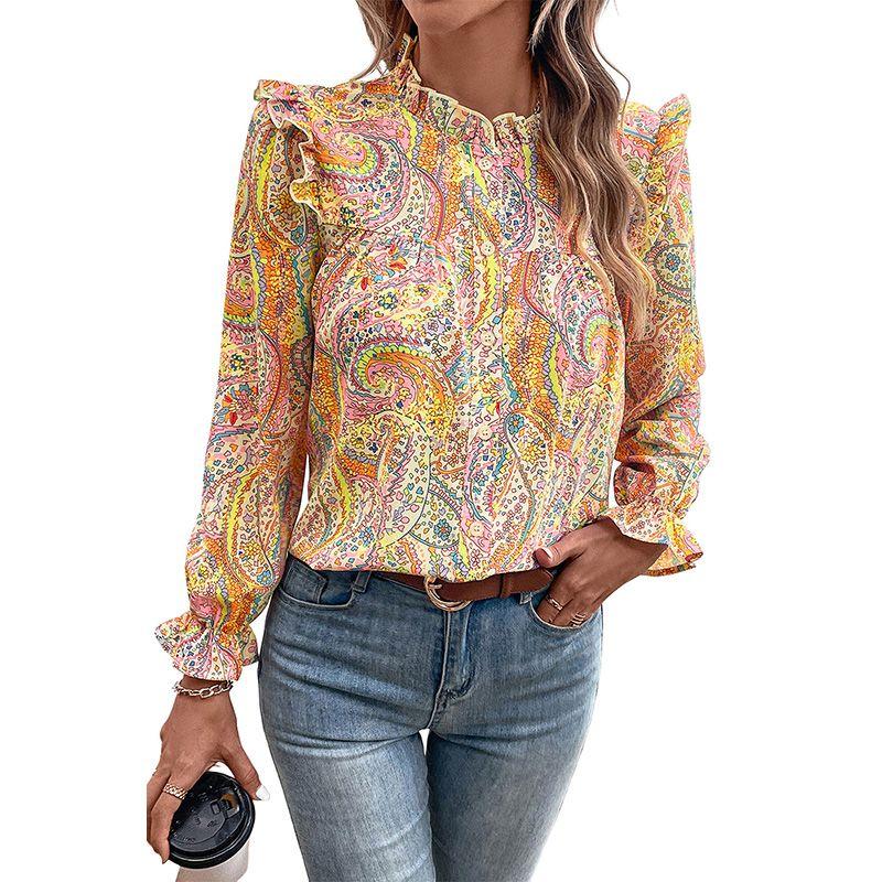 

Fashion Wooden Ear Patchwork Autumn Fashion Long Sleeve Shirt Yellow Size S fit (45.00 kg-55.00 kg