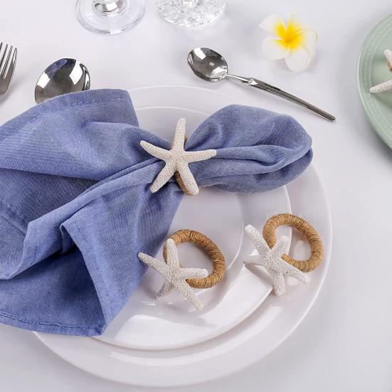 6 Pcs Napkin Rings Starfish Shape Reusable Ocean Theme Weddings Dinners Banquets Nautical Party Decoration Napkin Holders