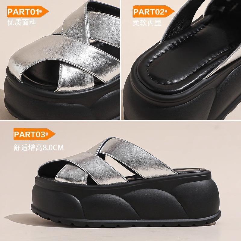 Real soft leather bag head half slippers women's outer wear 2025 summer new thick-soled comfortable fashionable versatile soft-soled slippers