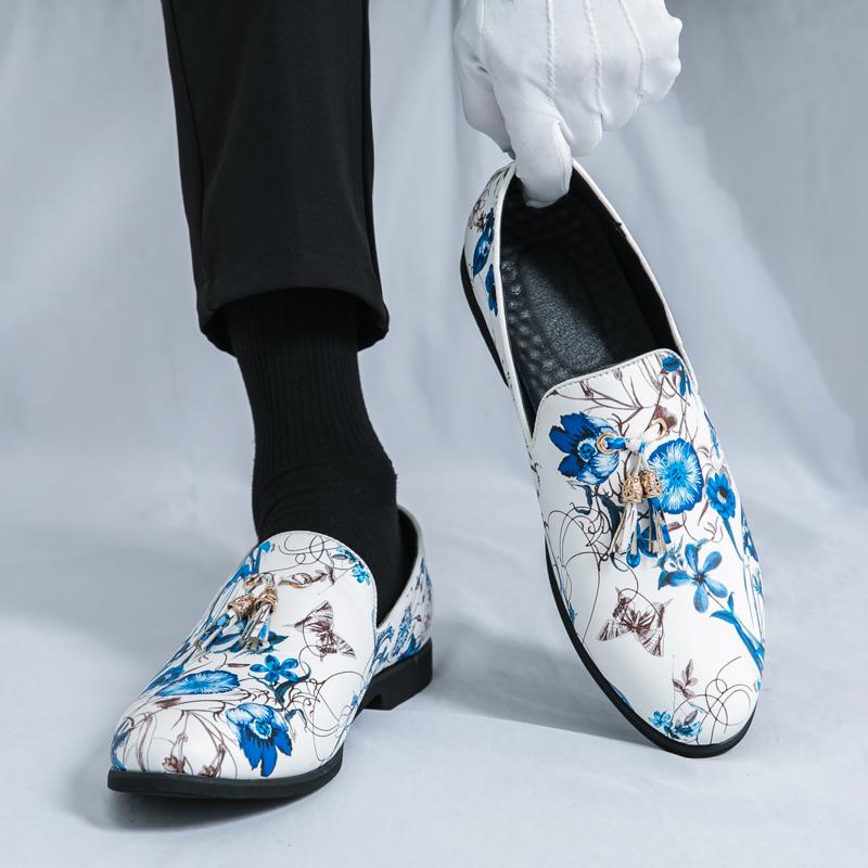 New Men Loafers PU Print Color Tassel Decoration Low Heel Trendy Youth Business Casual Men Shoes Large Size 38-46