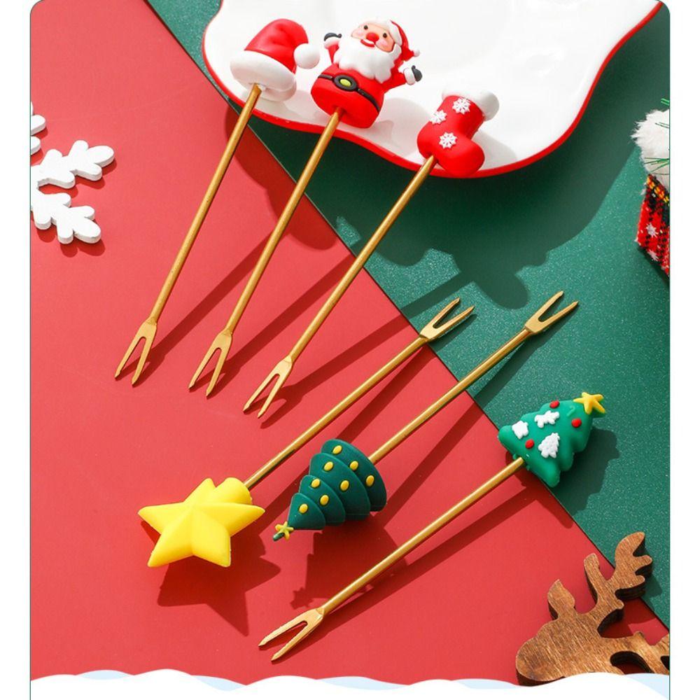 6PCS Stainless Steel Coffee Stirring Fork Multi-Purpose Ice Cream Fork Holiday Gift